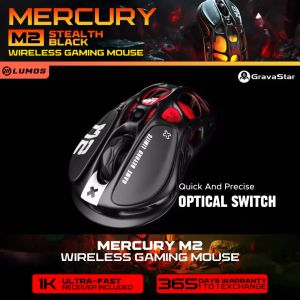 GravaStar Mercury M2 Wireless Gaming Mouse MICE 5 Light Mode Highly Sensitive PAW3395