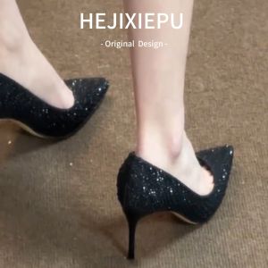 ทันสมัย รองเท้าส้นสูงคริสตัลสบาย สีดำ รองเท้าเดี่ยวสําหรับผู้หญิง ระบายอากาศได้ดี ทุกคู่ เรียบหรู รองเท้าสตรีส้นบาง