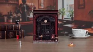 Handmade Miniature Retro Cafe Dollhouse Kit with Light 3D Wooden Puzzle Coffee Shop Model Creative Xmas Gifts for Home Decor