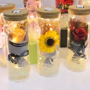 Hộp Quà Lọ Thủy Tinh Kèm Hoa Hồng 3D Sáng Đèn Led - Quà Tặng Phụ nữ 20/10 Sinh Nhật Cho Bạn Gái Vợ Mẹ