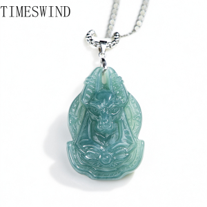 TIMESWIND Original A-type Jade Natural Blue Water Anubis Pendant Titanium Steel Necklace Men Women for Gift with Certificate