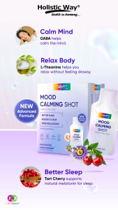 [New Advanced Formula] Holistic Way Bio-Elixir Mood Calming Shot – For Better Sleep Relaxation Calm Mood Emotional Balance & Stress Relief with GABA L-Theanine Magnesium Herbal Extracts —  Halal | Vegan (15 Liquid Sachets x 30ml per box)