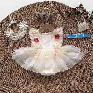 (3-12kg) Body Tơ Hoa NHÍM XÙ KIDS Cho Bé Gái Sơ Sinh Đầy Tháng Thôi Nôi Sinh Nhật B069