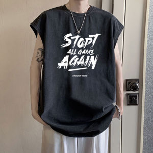 American High Street Washed Vest Mens Summer Heavy Weight Pure Cotton Loose Teen Sports Waistcoat Sleeveless T-Shirt Fashion