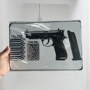 Alluring HD Pistol Tin Sign - High - Quality Painting in Vintage Style Ideal Wall Adornment for Home Bar and Club