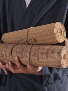 Bamboo Tea Mat Waterproof Handmade Bamboo Zen Retro Chinese Style Print Table Flag Bamboo Curtain Heat Proof Mat Cut at Random