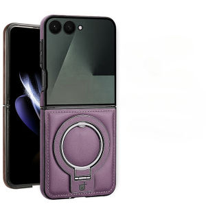 szhaiyu | For Samsung Galaxy Z Flip 8 7E 7 6 5 4 PU Leather Case For Magsafe With Rotating Magnetic Ring Bracket Shockproof Back Cover