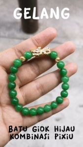 Gelang Batu Giok Hijau Asli Natural Kombinasi Pixiu