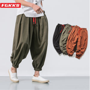 FGKKS Spring Men Loose Harem Pants Chinese Cotton Overweight Sweatpants Quality Casual Brand Oversize Trousers Male