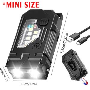 Rotatable LED Keychain Flashlights 500LM USB Rechargeable Work Lantern Portable Emergency Torch with Magnet & Digital Display