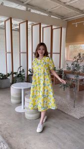 CHAWY 🥓✨🍫 Florola yellow dress C3340 เดรสยาว เดรสยาวลายดอก เดรสยาวสีเหลือง เดรสยาวลายดอกสีเหลือง