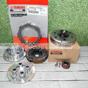 Cage + paket komplit kopling yamaha jupiter z burhan vega r new crypton vega kotak ( mangkok 18t kampas otomatis ganda assy kampas kopling kaki 4 + lawan dan bentengan kopling )