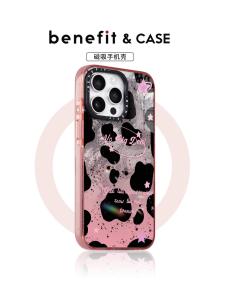 Benefit Pink English Strawberry Star Crisp 17 Magnetic Absorption Crystal Shield Phone Case for iPhone 16 pro Max Apple 15 pro 13 New Model 14 Set 12 Glacier Pattern Anti-Fall Colorful Frame