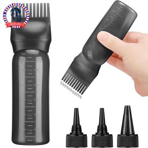 Hair Oil Application Bottle with 3 Pointed Mouth Caps and 6 Ounces Hair Dye Bottle Root Comb Suitable for Scalp (black&white)