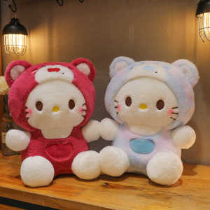 Transforming KT Doll Tie-Dye Cat Plush Toy Childrens Doll Leisure Snuggle Pillow Doll Birthday Gift Soft PP Cotton Stuffed Toy