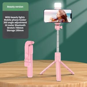 Bluetooth Selfie Stick Tripod with Fill Light 680mm Extendable Phone Stand 360° Rotation Live Broadcast Monopod for Smartphone
