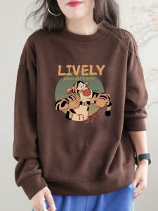 Big Sale Leak-Picking Autumn Winter Sweater Womens Top Loose Slim Looking Cartoon Print Anti-Aging Casual Orange Long Sleeves Bottoming Shirt