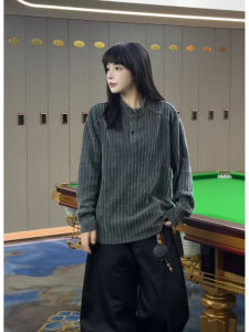 เสื้อยืดคอกลมแขนยาวถักนิตติ้งสไตล์อเมริกันสำหรับผู้ชาย ทรงหลวม ลายกระดูกปลา ฤดูใบไม้ผลิและฤดูใบไม้ร่วง เสื้อผ้าคู่