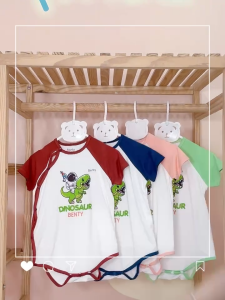 Bộ body chip cài chéo BENTY in khủng long BT081 chất vải cao cấp bé trai bé gái quần áo trẻ sơ sinh