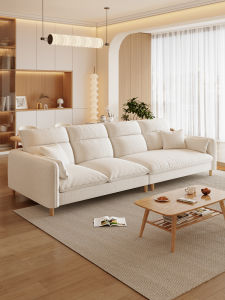 Economic Nordic Style Cotton Linen Fabric Sofa Three-Seater Straight Row Living Room Furniture Government Subsidy Small Apartment