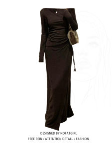 Early Autumn plus Size Womens Fashion Set Pure Desire Slope Shoulder Long Sleeve T-Shirt High Waist Slim Fish Tail Mini Skirt