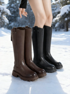Josiny | Black Thick-Sole Fleece Knight Boots