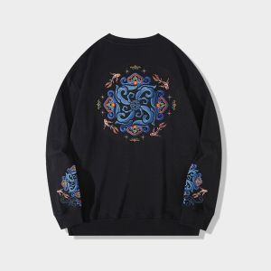 High-End Guangzhou Thirteenth Factory Blue-and-White Porcelain Embroidered Sweatshirt Heavy Industry Mens Large Size Top