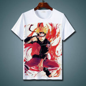 Bandai | Naruto X Uzumaki Joint Design Short-Sleeved T-shirt - Uzumaki Nara 3D Round Neck Printed Loose-Fitting Mens Shirt - Summer