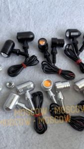 2 pcs Lampu Sen Sein Mini Riting Acipi Retro Klasik Bulat Besi Chroem Hitam ORI PREMIUM sen mini DRAG FULL CNC mata LED besar by MOSCOW LED SUPER TERANG SUPER BRIGHT