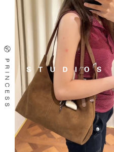 Retro Large Capacity Suede Tote Bag Womens Simple Underarm Crossbody Bag Commuter Shoulder Bag Soft Korean Style Leisure Handbag