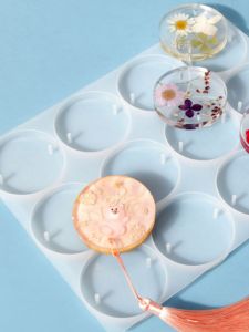 12-Piece Double-Hole round Goo Card Silicone Mold Handmade Wind Chimes Hanging Dried Flowers Pendant Ornaments Epoxy Silicone Mold