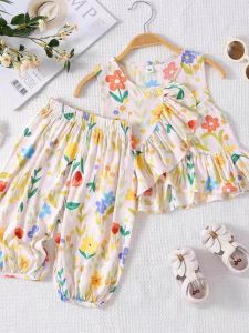 Bộ Đồ Trẻ Em Cotton Polyester Mùa Hè Cho Bé Gái Bộ Đồ Hai Mảnh Thời Trang Phong Cách Hàn Quốc Thường Ngày Cho Trẻ Sơ Sinh