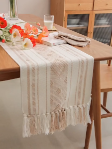 Light Geometric Tassel Table Runner Striped Hand Woven Thickened Luxury Cover Decorative Tassels Non Fading Easy Clean Adds Fashion Table Runner