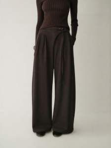 INSIS FEMME | Winter Chinese Style Slanted Placket Thin Belt Flared Pants