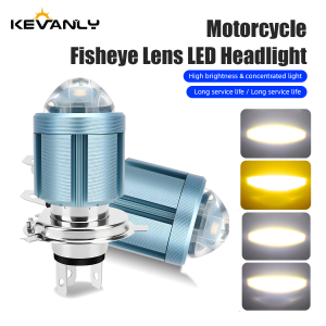 KEVANLY | 1Pcs H4 LED Motorcycle Light Bulb Fisheye Lens 6500K White Yellow High Low Beam DRL Driving Lamp Headlight Fog Lamp Universal