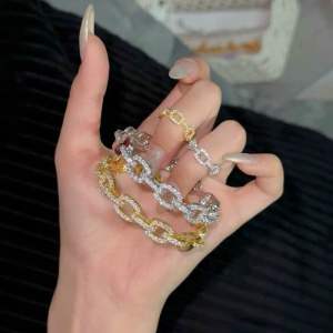 Vòng tay và nhẫn mắc xích oval full xoàn Kami trang sức sỉ