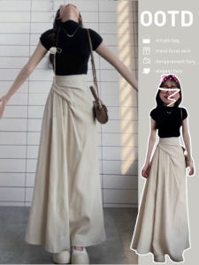 Cao Cấp Nữ Phong Cách Pháp Nửa Đầm Thiết Kế Mùa Hè Giảm Béo Váy Chữ A Midie Đầm Màu Nguyên Chất Chất Liệu Spandex