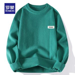 ROMON | Lormen Mens Round Neck Knitted Sweater Thickened Casual Inner Wear Winter Fashion City Style Long Sleeve Loose Fit Pullover