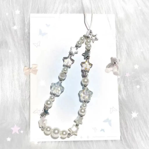 Portable Anti-Loss Pearl Star Pendant Mobile Phone Chain Short Version Camera Keychain Bag Chain Versatile Simple Girls Choice