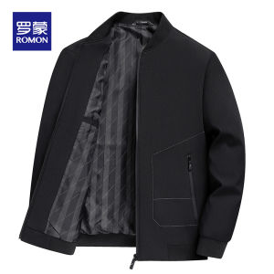 ROMON | Lormen Mens Stand Collar Jacket Casual Business Pure Color Baseball Collar Outerwear Autumn Fashion City Style Polyester Fiber