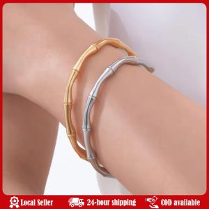 Vnox Bamboo Joint Bangles Gold Silver Color For Women Simple Open Design C-shaped Trend Bracelets Charm Jewelry Romantic Diner Xpro Stainless Steel Gold Color Bamboo Joint Bangles 2023 Trend Bracelet For Women Men Romantic Party Gift Fashion Jewelry