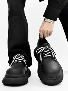 Cleanfit Mens Derby Shoes Thick Bottom Casual Matte Black Commuter Leather Shoes Fashionable British Style All-Match