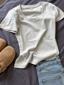 American-Style Shoulder Short Sleeve T-Shirt & Women's Summer Clothing: New U-Neck Slim Fit Inner Wear and Skinny Bottoming Tops