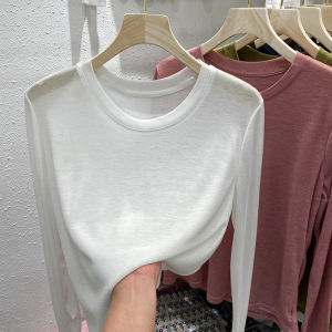 Womens Long Sleeve T-Shirt Loose Lightweight round Neck Solid Color Spring New Style Commute Korean Version Straight Cut Base Shirt