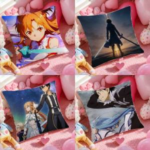 Bandai | Sword Art Online Kirito Anime Plush Pillow Cover Soft Short Plush Cushion Cover For Sofa Bedroom Living Room Home Decor Gift