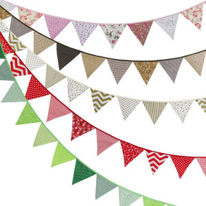 Rustic Cotton Print Triangle Flag Birthday Wedding Celebration Decoration Hanging Banner Festival Party Decorative Streamer