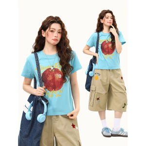 WILDAZI | Fruit Print Regular Shoulder T-Shirt Slim Fit Slightly Loose