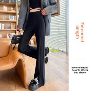 ZIYAN | Black High-Waisted Flared Split Pants for Petite Women