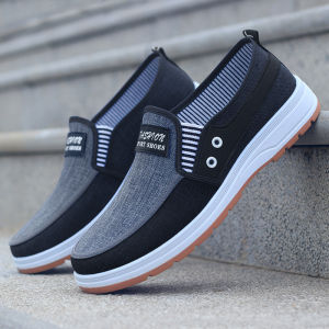 Mens Casual Shoes Breathable Slip-On Canvas Work Shoes Anti-Slip Soft Bottom Bean Bean Shoes Lazy Mans Shoes Korean Style