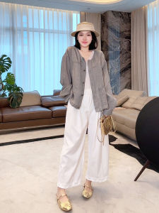 ME Grey Bamboo Node Air Conditioning Shirt Texture Loose Fashionable Versatile Outerwear Silk Mixed Ice Hemp MESS3550